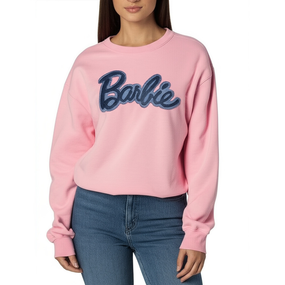 Barbie Womens Sweatshirt Size L Pink Blue Graphic Casual Logo Iconic Retro - Picture 6 of 6